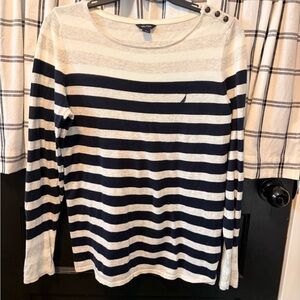 Nautica Navy and White Striped Sweater